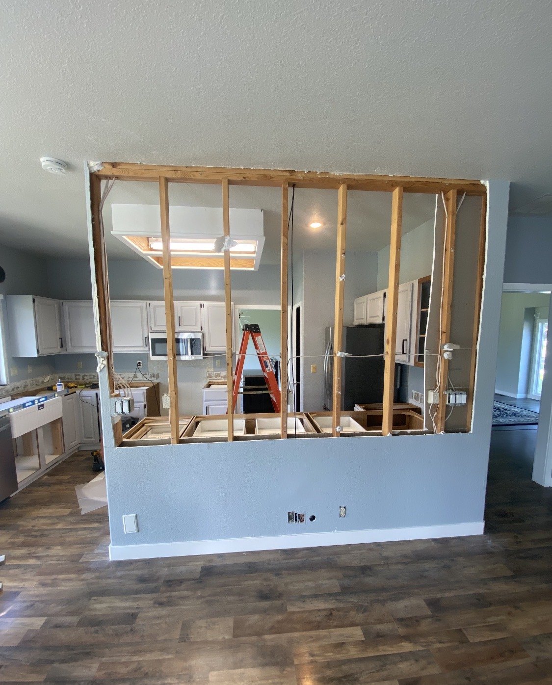 Interior wall framing during a residential renovation